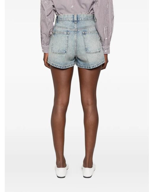Sandro Blue Leather-Trim Patch-Pocket Shorts