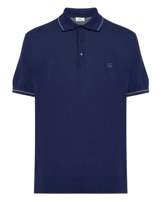 Etro Blue Polo Shirt With Contrast Collar for men