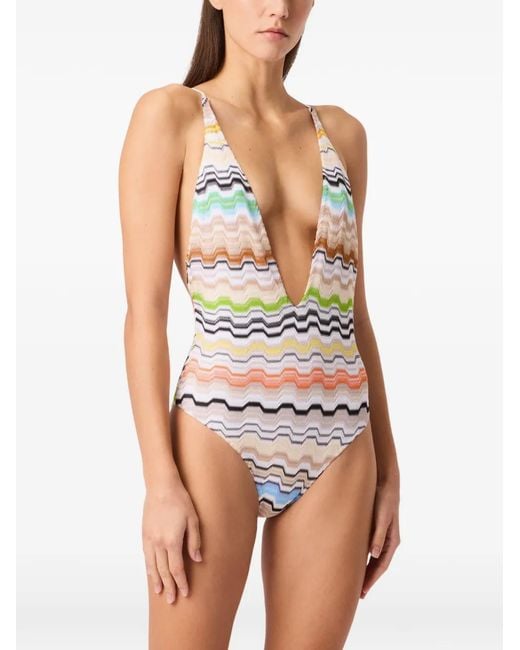 Missoni White Chevron-Pattern Swimsuit