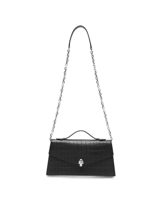 McQueen White Skull Croc-Effect Leather Cross Body Bag