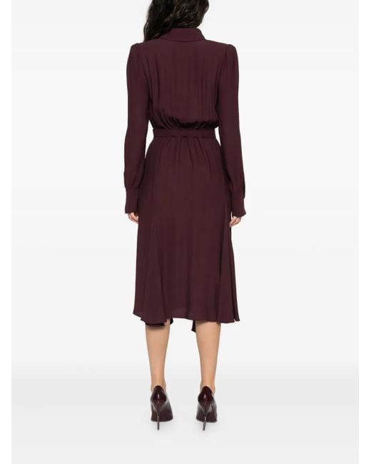 Elisabetta Franchi Purple Bordeaux Midi Dress With Deep V-Neck