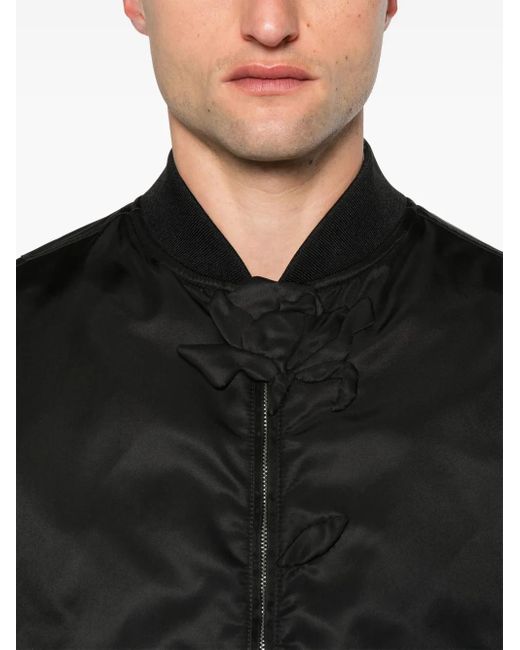 Valentino Garavani Black Floral-Embroidered Bomber Jacket for men