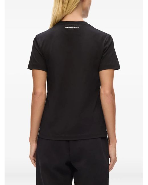 Karl Lagerfeld Black Rhinestone Cat-Face T-Shirt