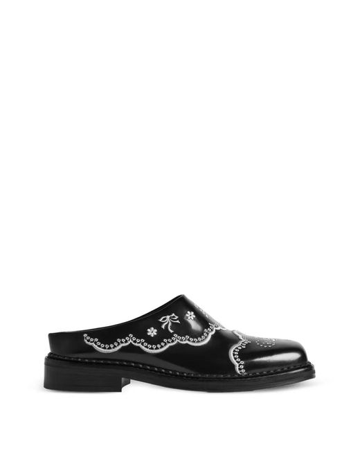 Simone Rocha Black Mules En Cuir À Broderies