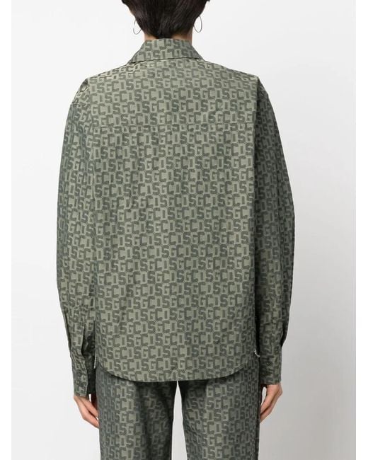 Gcds Green Crystal-Chain Monogram Shirt