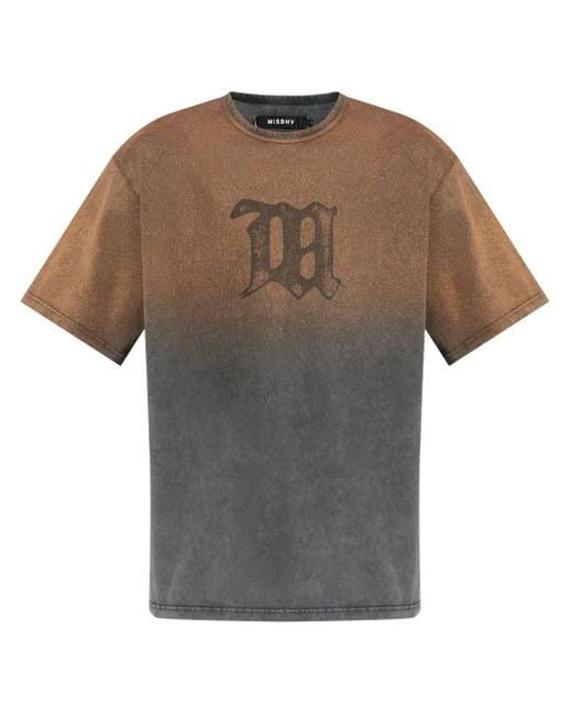 M I S B H V Gray Sunrise Washed Signature T-Shirt for men