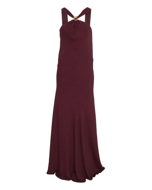 Forte_forte Purple Ring-Detail Halterneck Maxi Dress