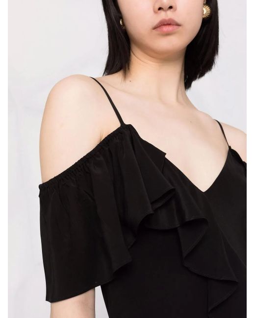 Gold Hawk Black Ruffle-Detail V-Neck Dress