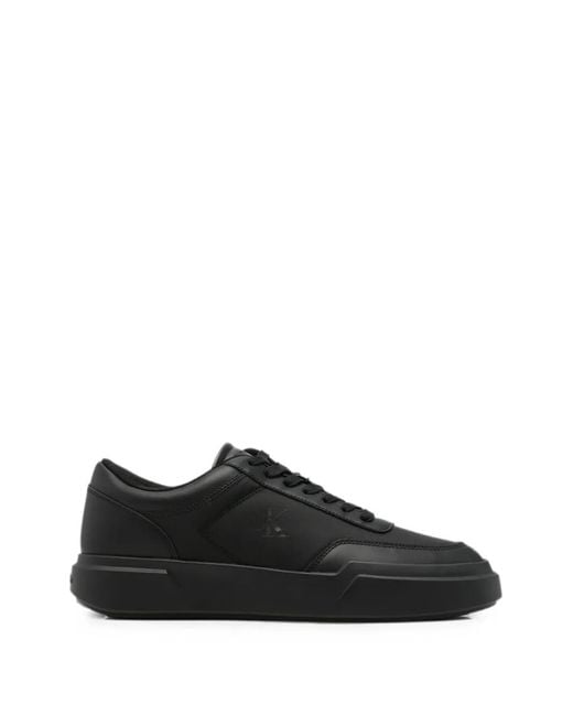 Calvin Klein Black Logo-Print Leather Sneakers for men