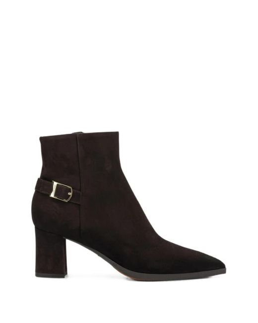 Santoni Black Buckle-Detail Pointed-Toe Ankle Boots