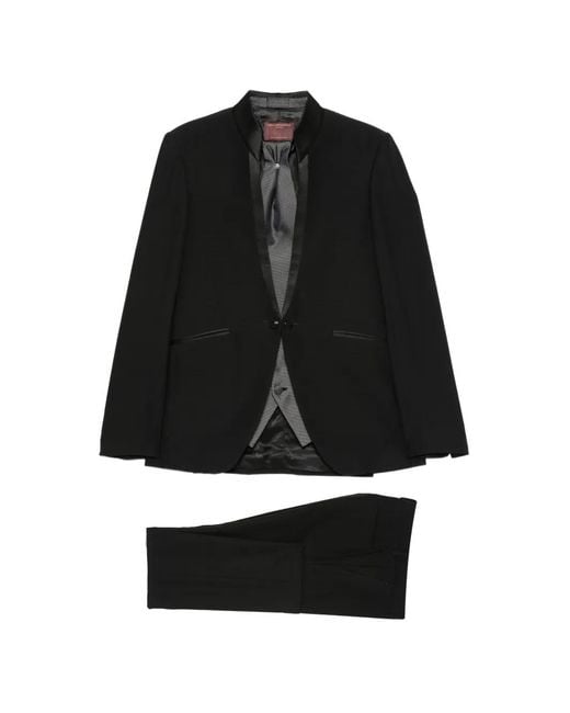 Carlo Pignatelli Black Mandarin-Collar Satin-Trim Wool Suit (Set Of Four) for men