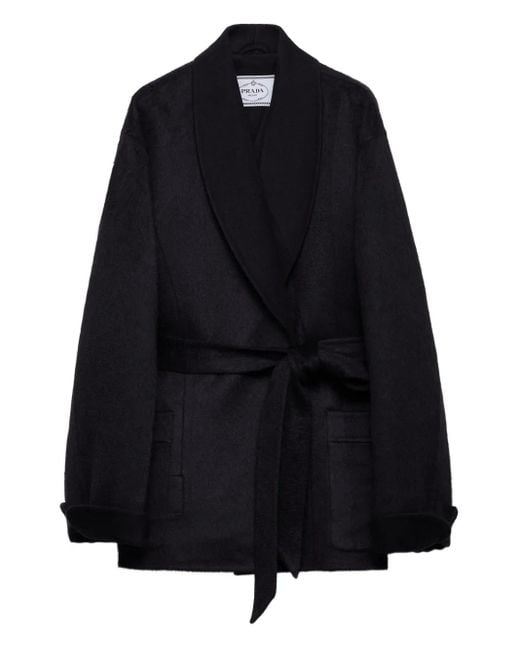 Prada ショールカラー ベルテッド コート Black