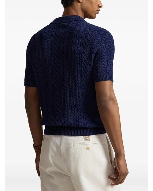 Polo Ralph Lauren Blue Knitted Cotton Polo Shirt for men
