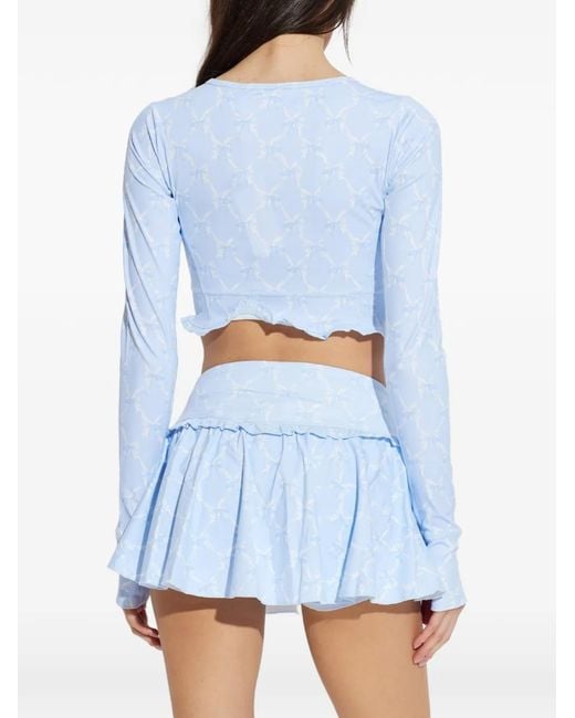 LoveShackFancy Blue Laudie Ruffle Long-Sleeve Top