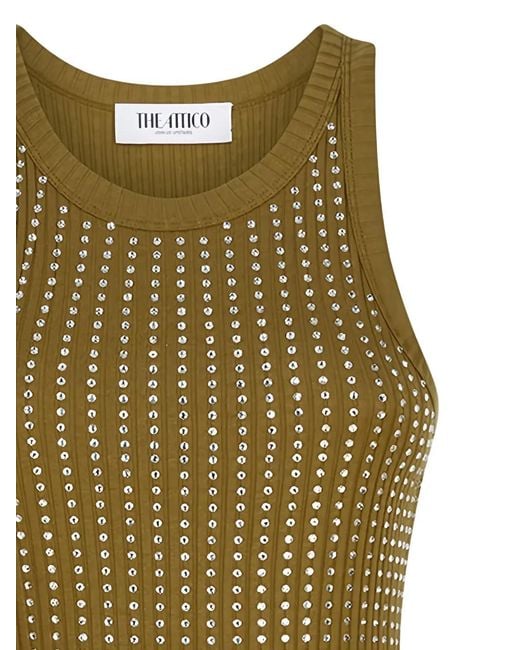 The Attico Green Ribbed Embellished Midi Dress