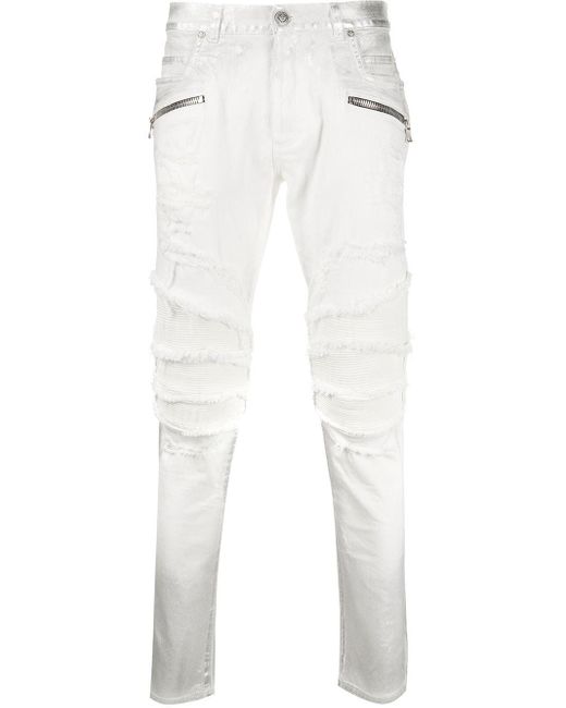 White ripped biker jeans Clearance