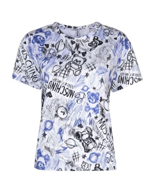 Moschino Blue Sketch-print Cotton T-shirt