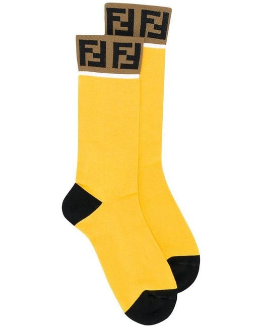 Fendi Yellow Ff Logo Socks for men