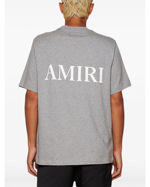 Amiri Gray Logo-Print Cotton T-Shirt for men