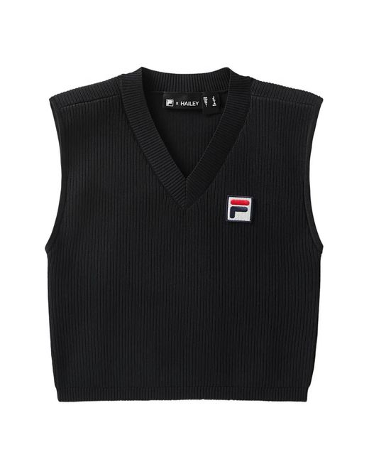 Fila Black X Hailey Cable-Knit V-Neck Vest
