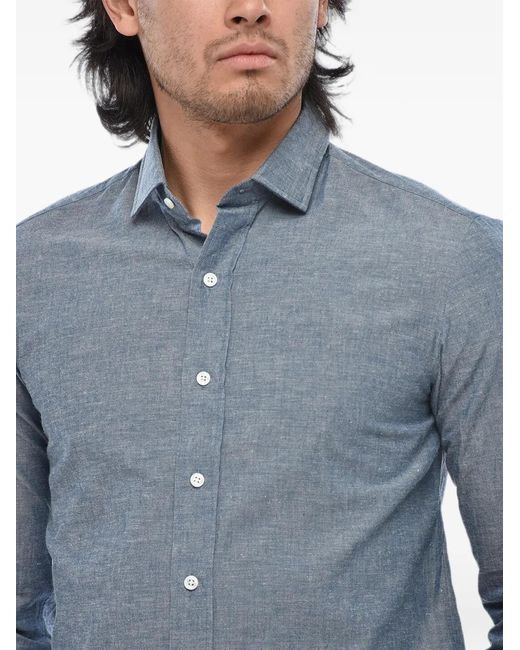 Salvatore Piccolo Blue French-Collar Slim-Fit Shirt for men