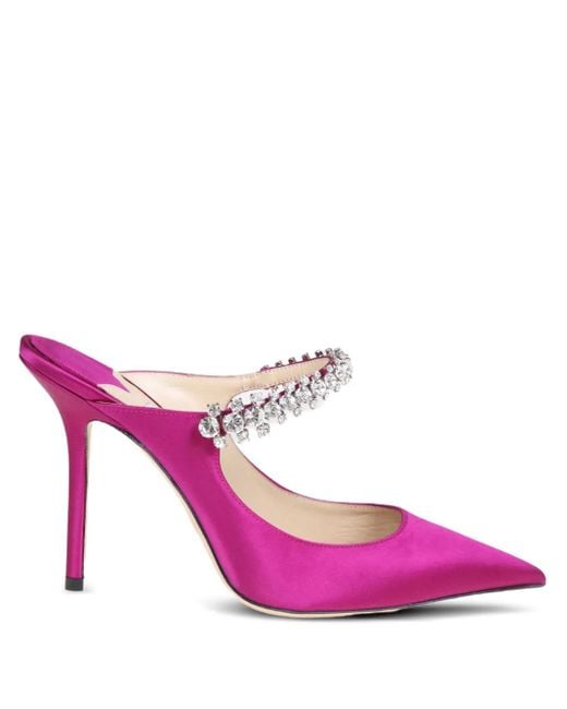 Jimmy Choo Pink 100Mm Crystal-Embellished Pointed Mules