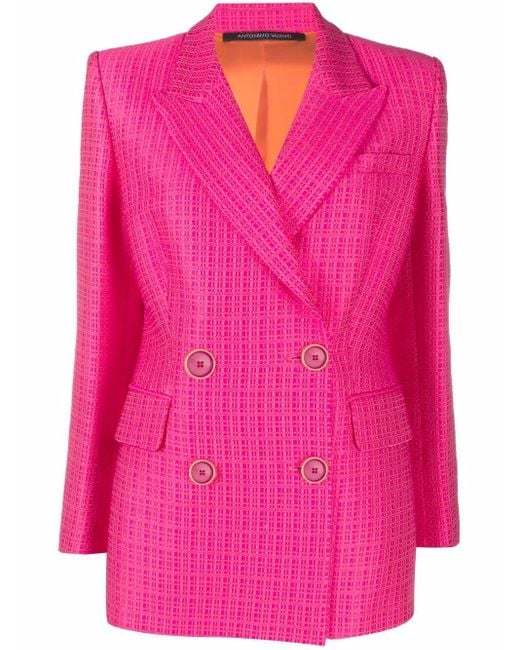 Antonino Valenti Pink Fitted Double-Breasted Blazer