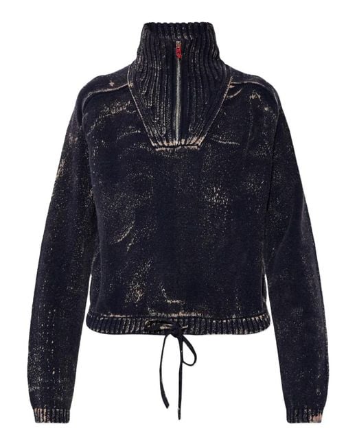 DIESEL Blue Half-Zip Jumper With Distressed Effect