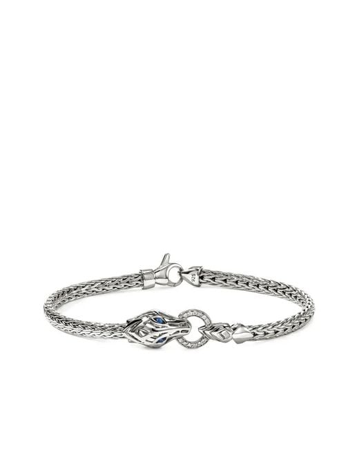John Hardy White Sterling Naga Diamond And Sapphire Bracelet