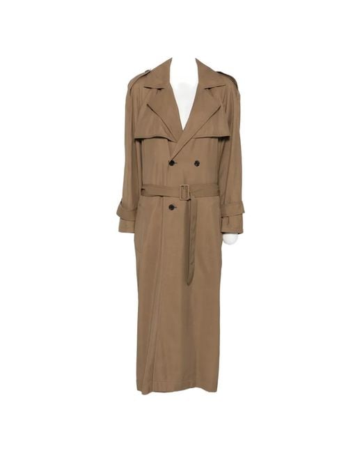 Saint Laurent Natural Double-Breasted Belted Trench Coat