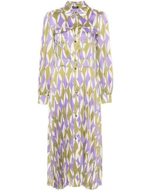 Liu Jo White Geometric-print Pleated Midi Dress