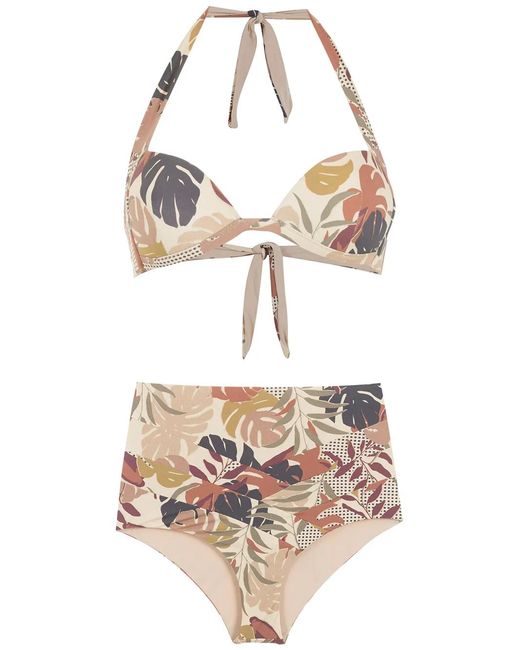 Amir Slama Multicolor Palm Leaf Print High-Rise Bikini