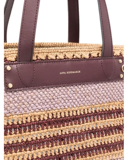 Anya Hindmarch Pink Striped Raffia Tote Bag