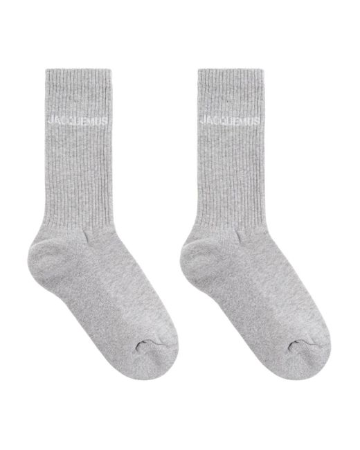 Jacquemus White Logo-Embroidered Ribbed Socks
