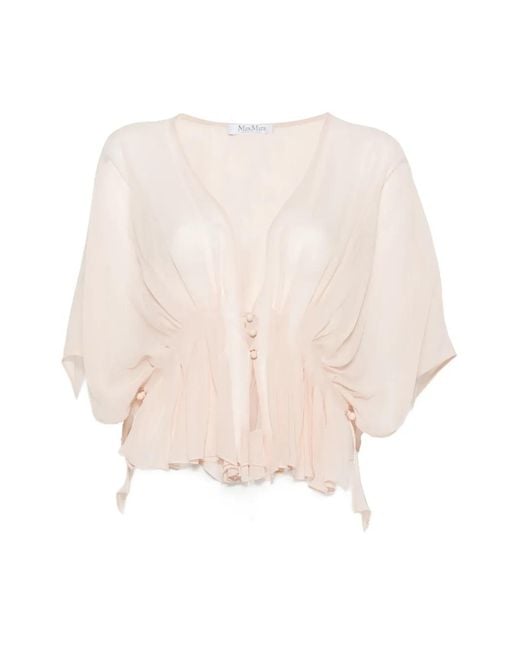 Max Mara Natural Buttoned Ruffled Top
