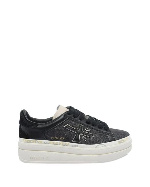 Premiata Black Glitter-Detail Platform Sneakers