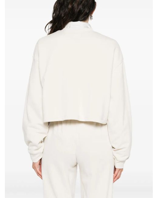Felpa Crop Con Logo Ricamato di New Balance in White