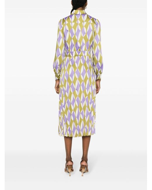 Liu Jo White Geometric-print Pleated Midi Dress