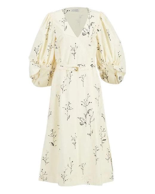 Altuzarra White Floral-Print Puff-Sleeve Midi Dress