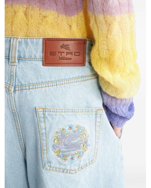 Short en jean à logo brodé Etro en coloris Blue