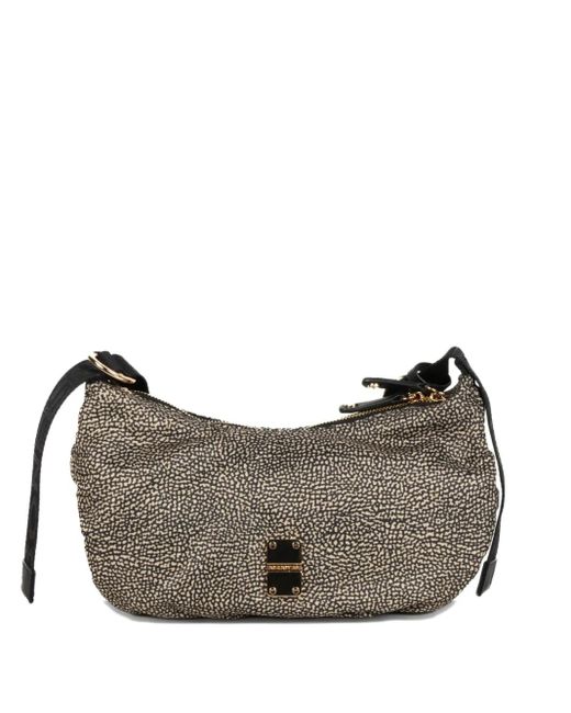 Borbonese Gray Top-Zip Logo-Plaque Shoulder Bag