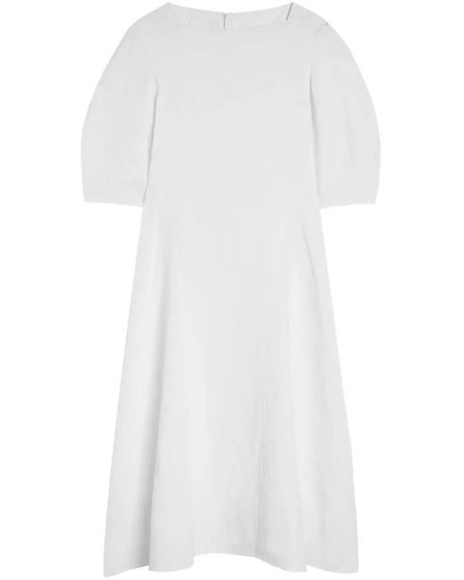 Jil Sander White Puff-Sleeves Dress
