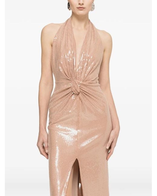 Nissa Natural Sequin Open-Back Maxi Dress