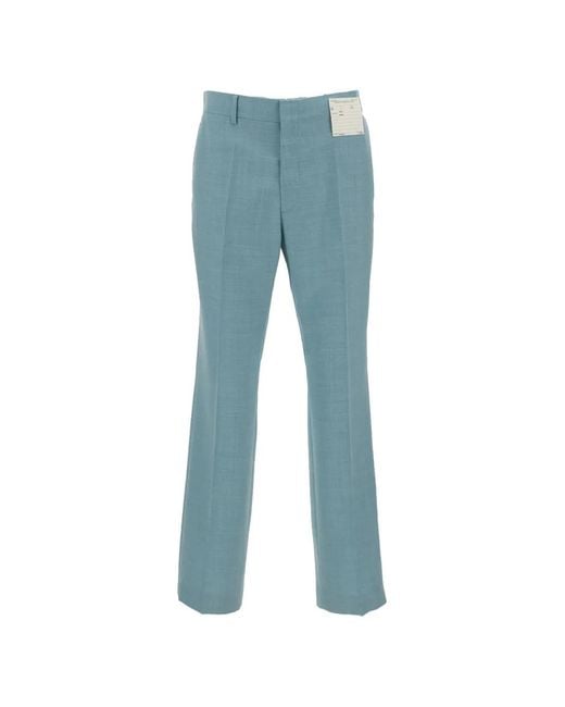 MM6 by Maison Margiela Blue Frayed-Effect Signature-Stitch Trousers for men