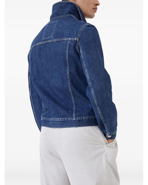 Giacca Denim Con Zip E Tasca di Brunello Cucinelli in Blue da Uomo