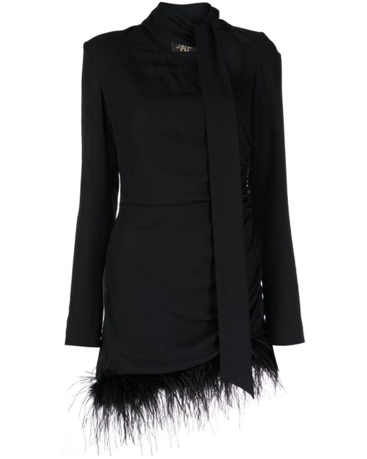 Robe courte à détail de plumes De La Vali en coloris Black