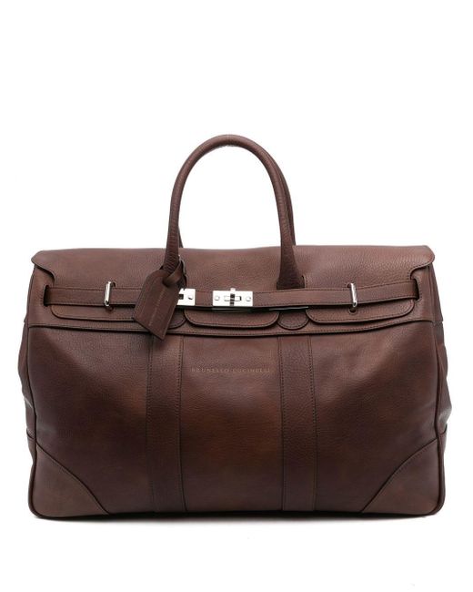 Brunello Cucinelli Brown Top-handle Leather Holdall Bag for men