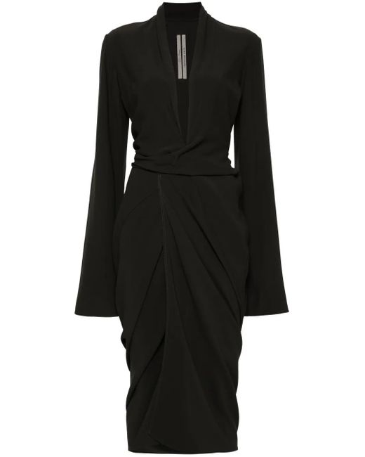 Rick Owens Black Tie-Fastening Crepe Wrap Dress