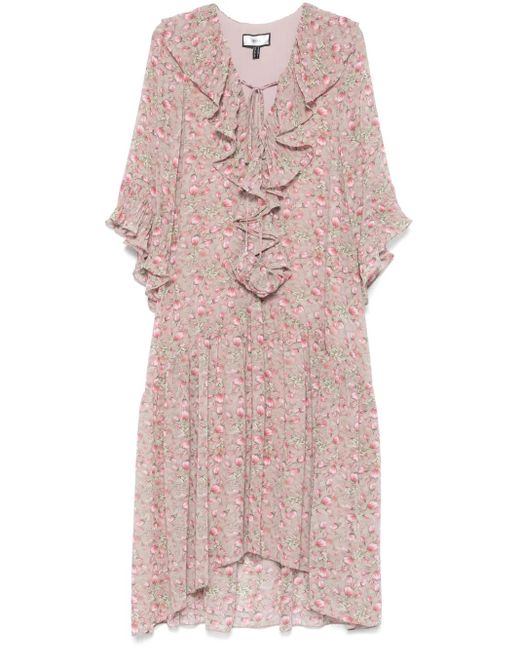 Nissa Pink Floral-Print Midi Dress