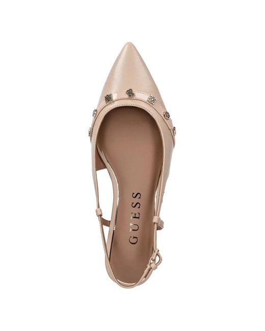 Guess White Dorlee Pointed Embellished Ballet Flats